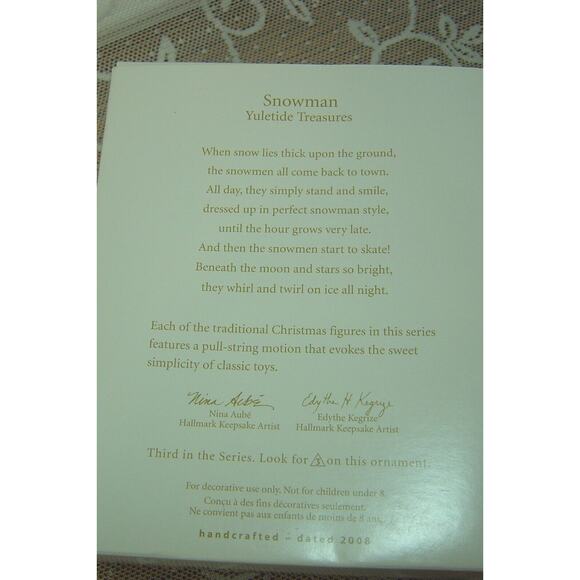 HALLMARK 2008 SNOWMAN YULETIDE TREASURES #3 IN SERIES - Picture 4 of 4